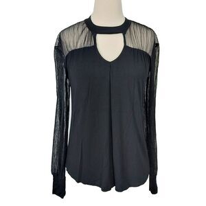 Maurices Womens Whimsigoth Shirt Top Size Medium Sheer Black Lace Long Sleeve